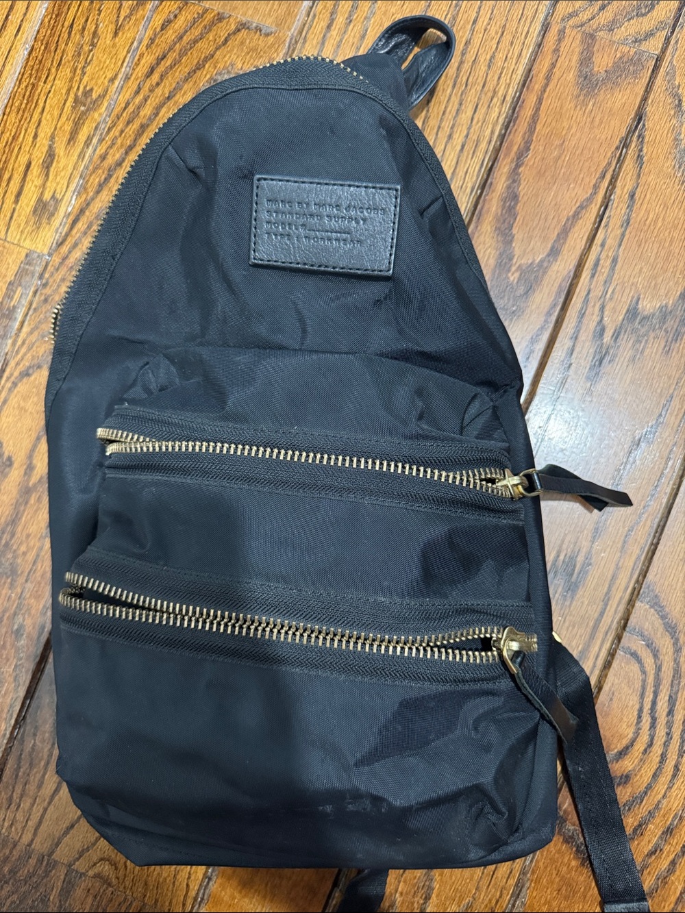 Marc Jacobs Black Nylon Backpack with Gold Zippers